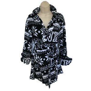 Victorias Secret PINK BLack & White Size XS/ S Short Tie Waist Plush Robe